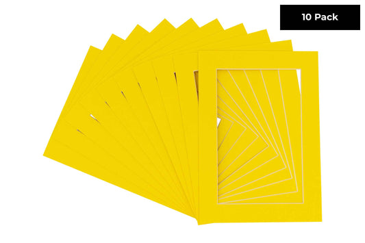 Pack of 10 Yellow Precut Acid-Free Matboard Set with Clear Bags & Backings