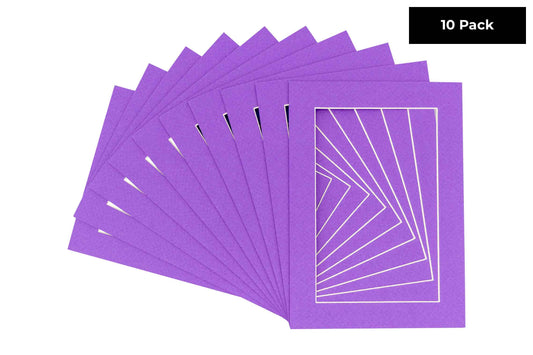 Pack of 10 Purple Precut Acid-Free Matboard Set with Clear Bags & Backings