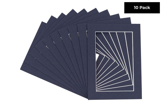 Pack of 10 Navy Blue Precut Acid-Free Matboard Set with Clear Bags & Backings