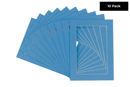 Pack of 10 Bay Blue Precut Acid-Free Matboard Set with Clear Bags & Backings