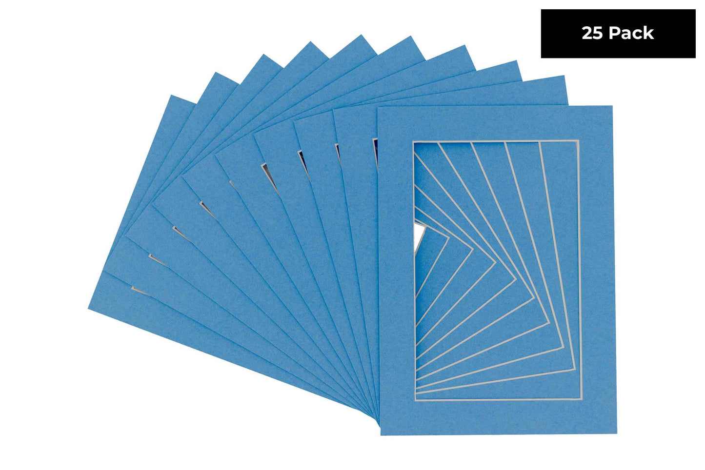 Pack of 25 Bay Blue Precut Acid-Free Matboard Set with Clear Bags & Backings