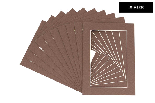 Pack of 10 Chocolate Brown Precut Acid-Free Matboard Set with Clear Bags & Backings