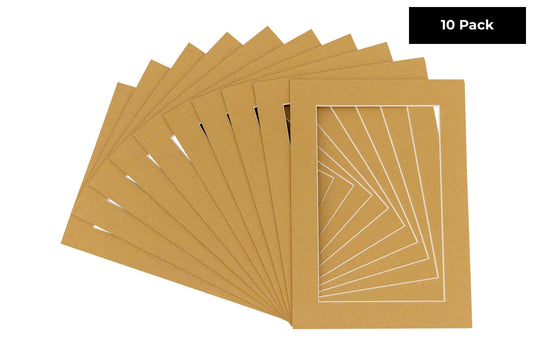 Pack of 10 Rattan Beige Precut Acid-Free Matboard Set with Clear Bags & Backings