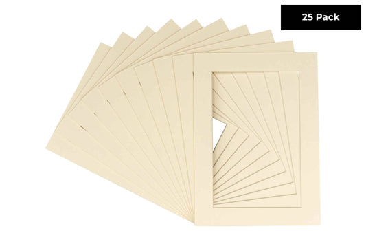 Pack of 25 Textured Cream Precut Acid-Free Matboard Set with Clear Bags & Backings