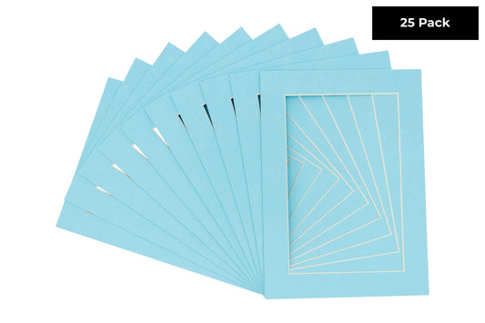 Pack of 25 Aqua Blue Precut Acid-Free Matboard Set with Clear Bags & Backings