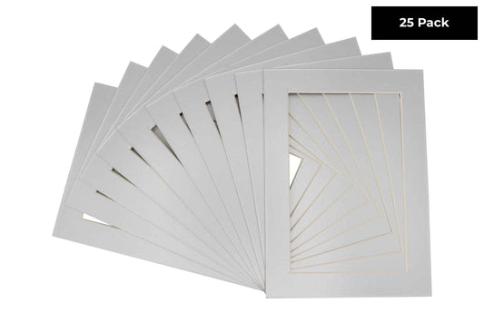 Pack of 25 Metallic Silver Precut Acid-Free Matboard Set with Clear Bags & Backings