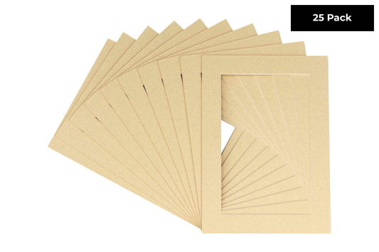 Pack of 25 Tan Precut Acid-Free Matboard Set with Clear Bags & Backings