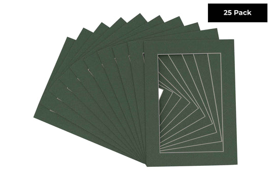 Pack of 25 Hunter Green Precut Acid-Free Matboard Set with Clear Bags & Backings