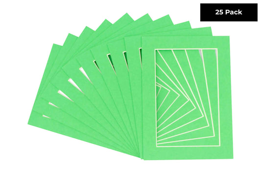 Pack of 25 Bright Green Precut Acid-Free Matboard Set with Clear Bags & Backings