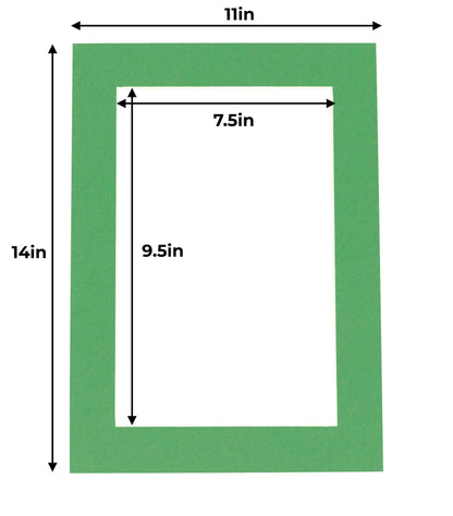 Pack of 25 Bright Green Precut Acid-Free Matboard Set with Clear Bags & Backings