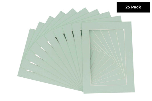 Pack of 25 Honeydew Green Precut Acid-Free Matboard Set with Clear Bags & Backings