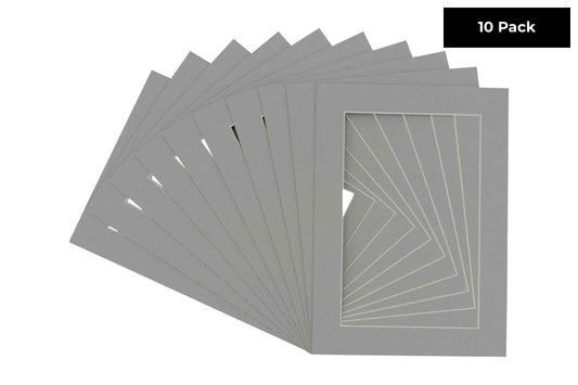 Pack of 10 Mid Grey Precut Acid-Free Matboards