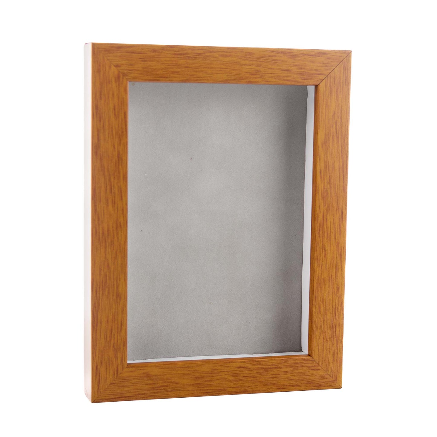 Honey Pecan Shadow Box Frame With Light Grey Acid-Free Suede Backing