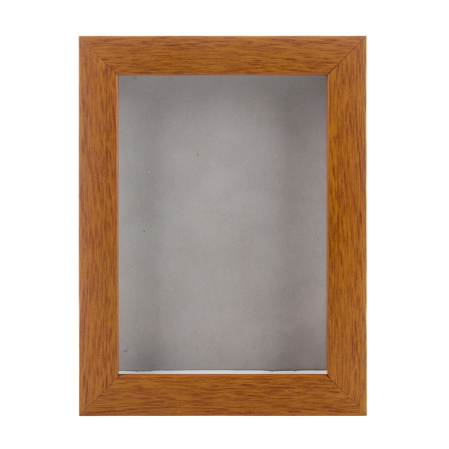 Honey Pecan Shadow Box Frame With Light Grey Acid-Free Suede Backing