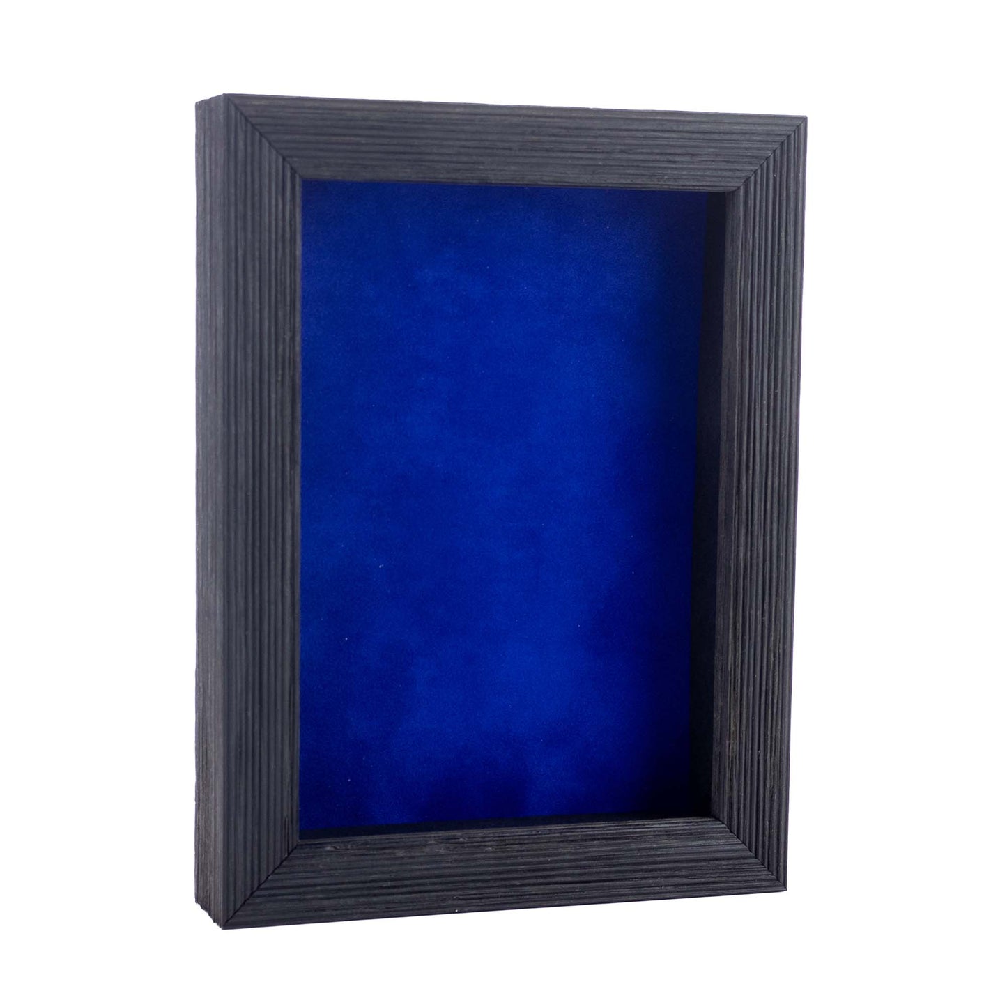Distressed Black Shadow Box Frame With Royal Blue Acid-Free Suede Backing