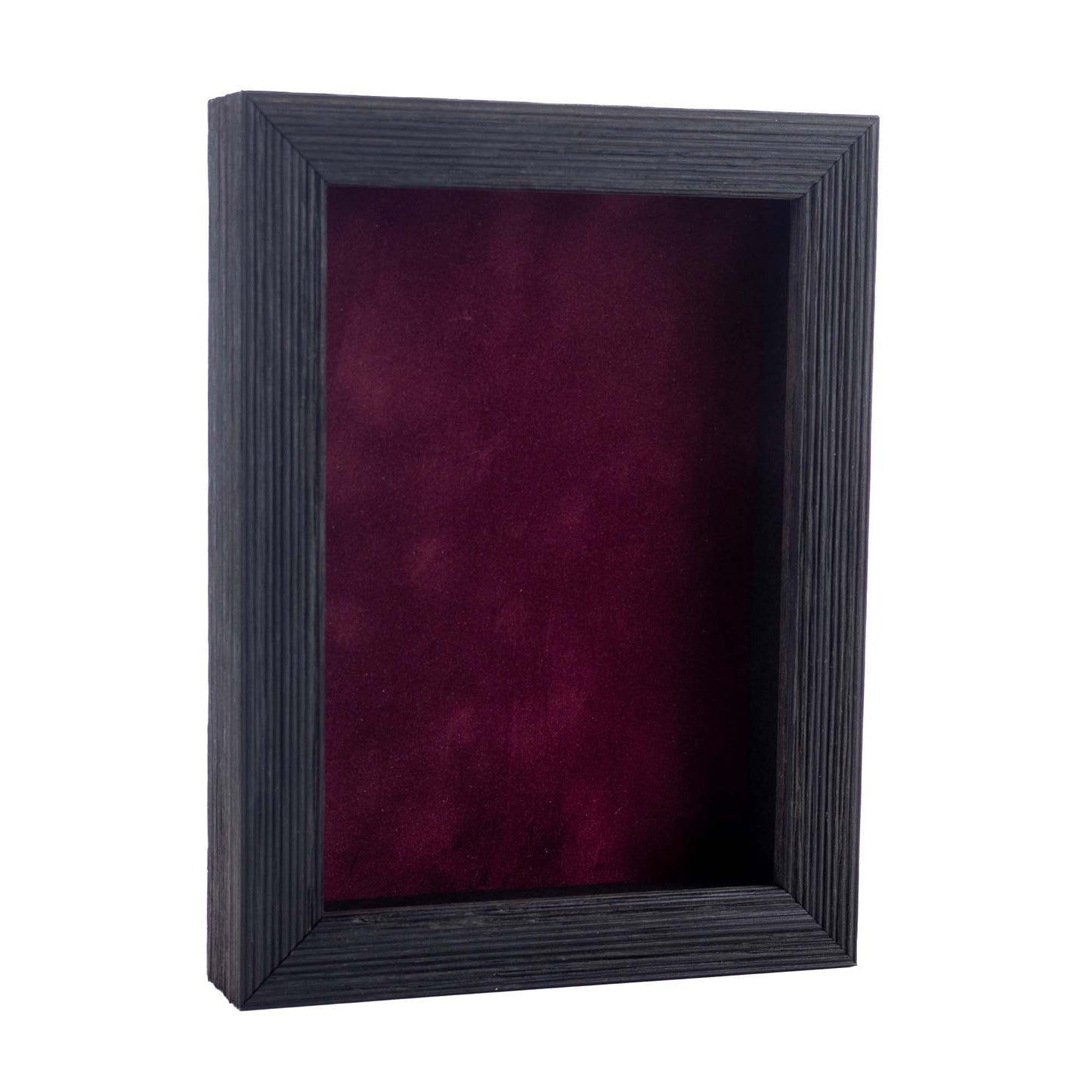 Distressed Black Shadow Box Frame With Dark Berry Acid-Free Suede Backing