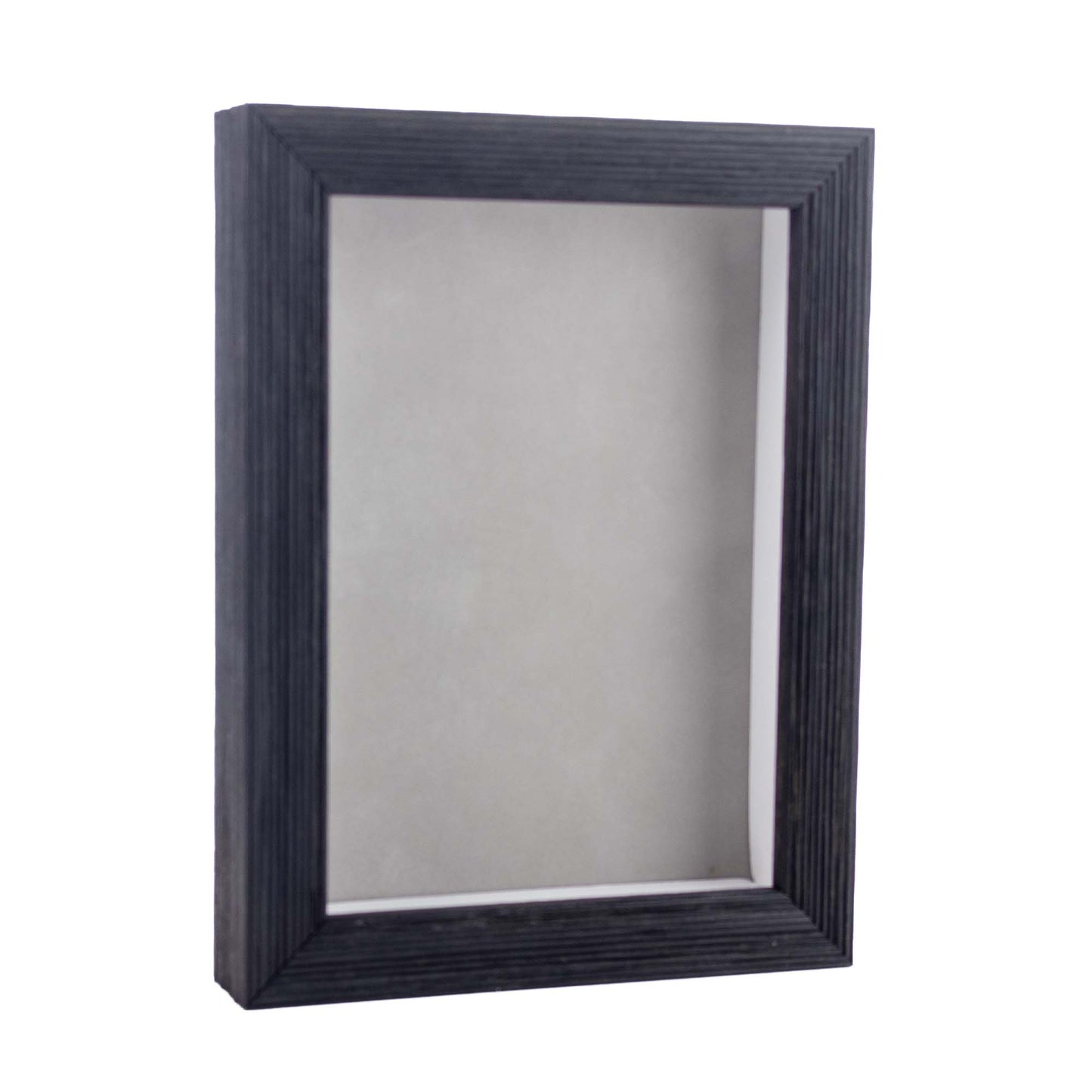 Distressed Black Shadow Box Frame With Light Grey Acid-Free Suede Backing